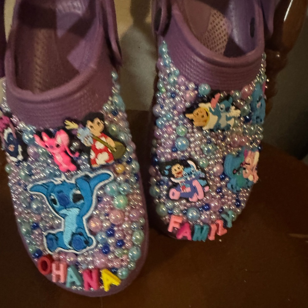 CROCS Purple and Pink Slippers with Glittery Embellishments